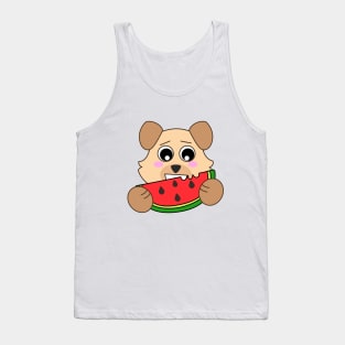 Kawaii chibi dog eating a watermelon fruit slice Tank Top